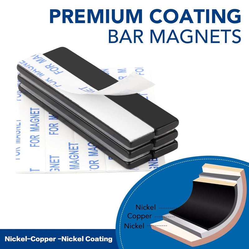 TRYMAG Strong Neodymium Black Magnets Bar, 12 Pack Powerful Rare Earth Magnets with Double-Sided Adhesive, Waterproof Black Magnetic Magnet Strips Heavy Duty for Kitchen, DIY, Office - 60 x 10 x 3 mm - Image 2